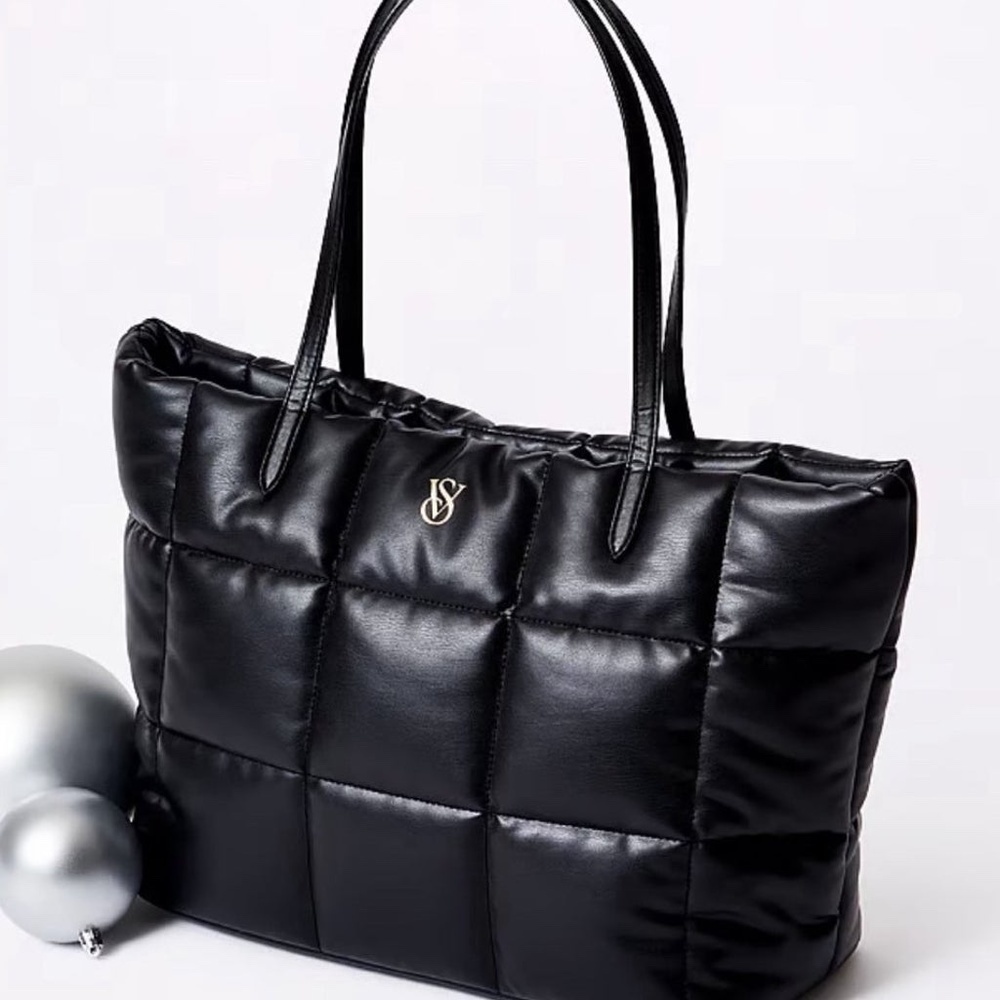 VS Victoria's Secret Black Large Quilted Tote